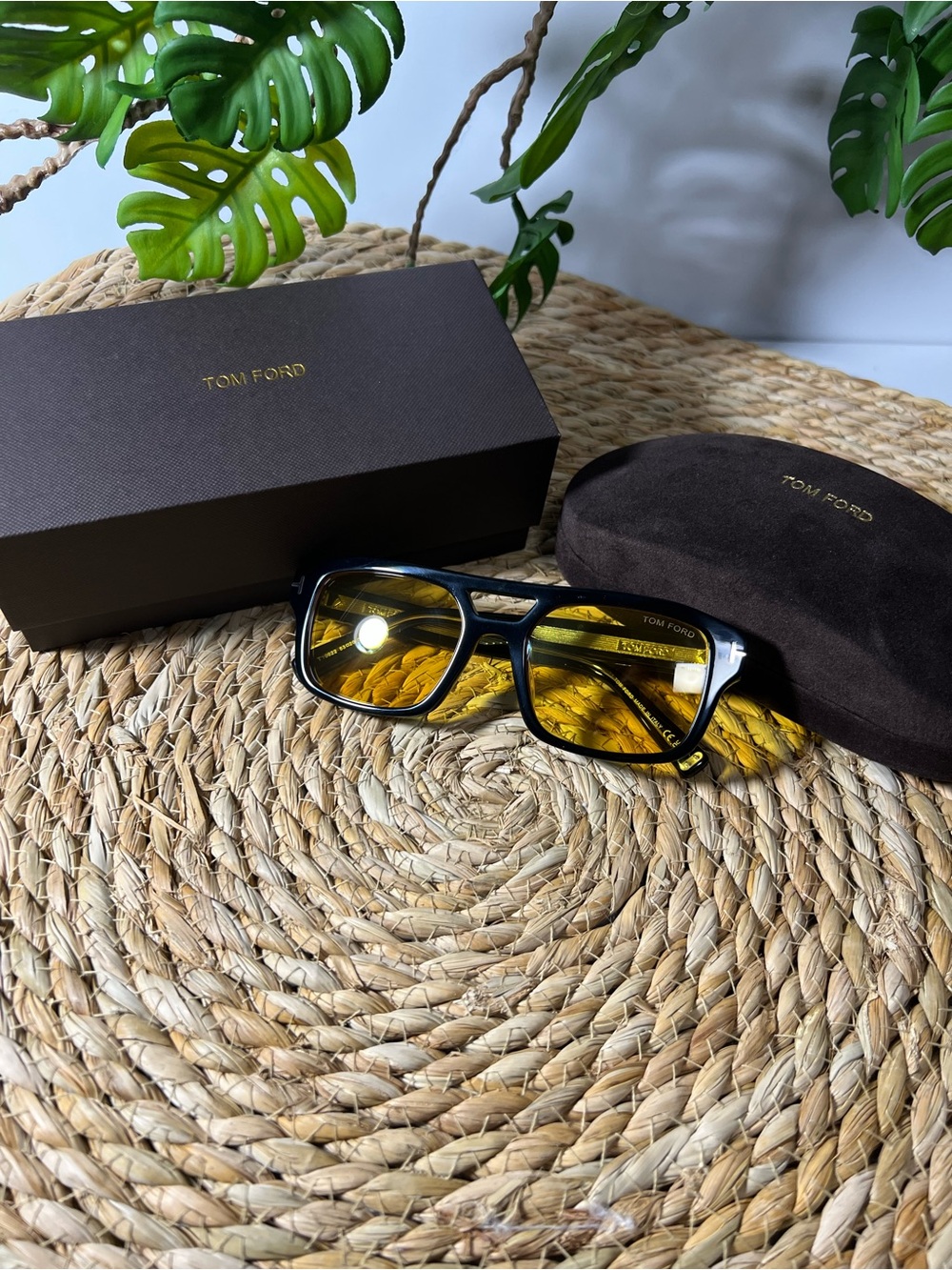 Tom Ford Black Frame Sunglasses with Yellow Lenses